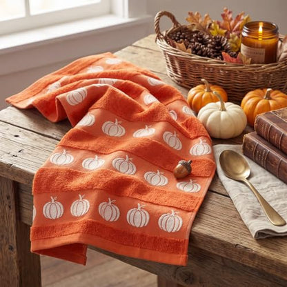 Fall Pumpkin Hand Towels - Burnt Orange Autumn Decor, 2 Pcs