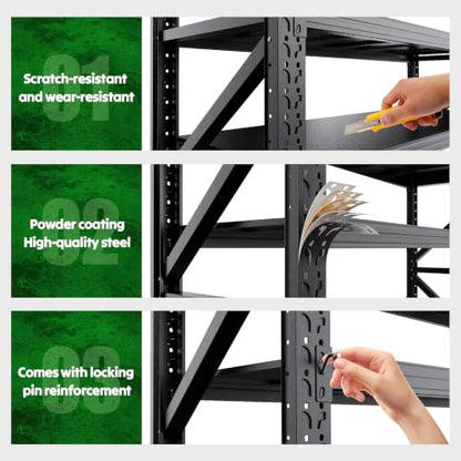 Heavy Duty Garage Shelving 4-Tier Adjustable Metal Storage Rack - 79"W x 74"H x 24"D, Black