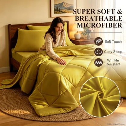 Twin Comforter Set 5-Piece Bed-in-a-Bag All-Season Yellow - Bedding