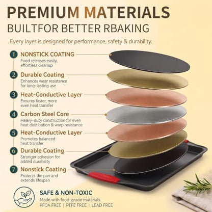 4-Piece Nonstick Carbon Steel Baking Sheet Set with Silicone Handles and Bonus Spatula