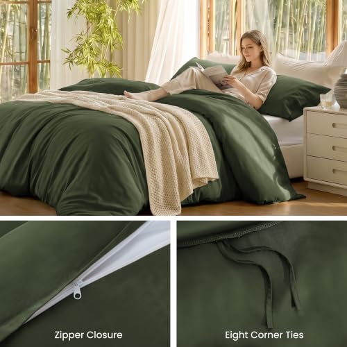 Queen Size Bamboo Rayon Duvet Cover Set - Silky Soft, Breathable & Cool