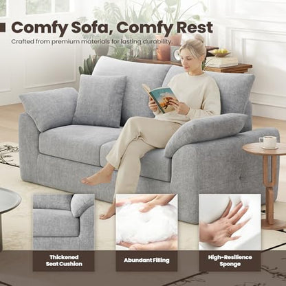 75.6-Inch Light Gray Cloud Boneless Sofa Loveseat with 4 Pillows - Modern Living Room