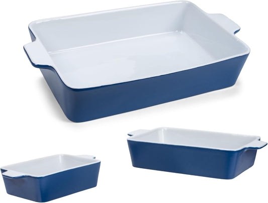 Nat & Jules Ceramic Stoneware Baking Dishes Set of 3 - Nested Blue 12 x 8 Inches