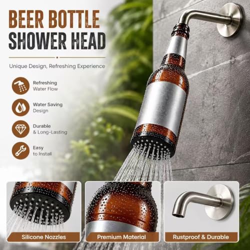 1pc Beer Bottle Shower Head Brown Bottle-Shaped Bathroom Sprayer - Fun Quirky Decor