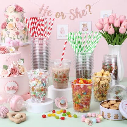 50 Colorful Baby Shower Plastic Cups with Lids & Straws - Gender Reveal Set