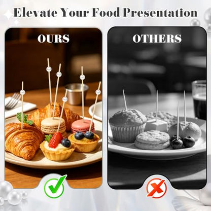 White Pearl Cocktail Picks - 4.7 Inch Bamboo Food Skewers, Elegant Party Toothpicks