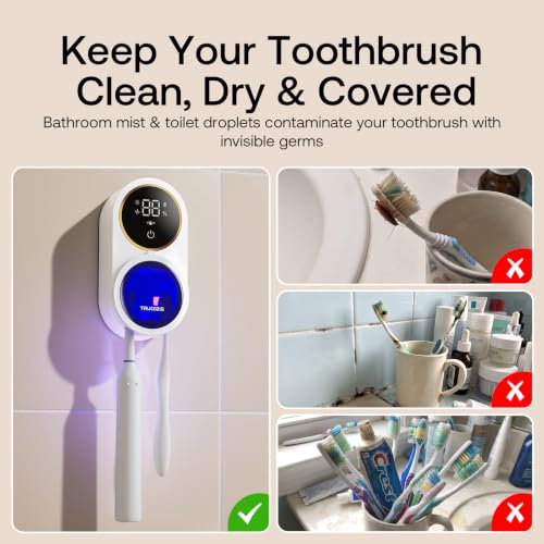 Wall-Mounted UV Toothbrush Holder with Auto Clean & UV Sanitizer - White Gold