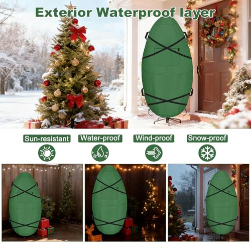 9FT Christmas Tree Cover Storage Bag - Heavy Duty Green with Straps & Drawstring (Variation: Green / 9FT_300D)