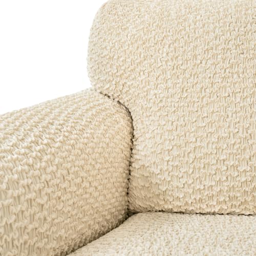 Stretch Ottoman Slipcover - Cream Large Bi-Elastic Foot Stool Cover for Square or Rectangle Pouf