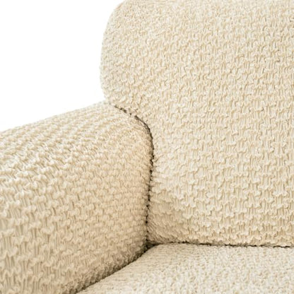 Stretch Ottoman Slipcover - Cream Large Bi-Elastic Foot Stool Cover for Square or Rectangle Pouf