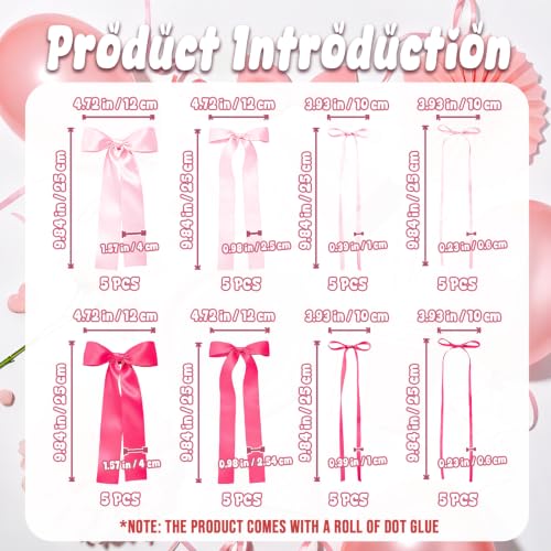 Pink Bow Birthday Decorations 40Pcs Satin Ribbon Bows DIY Wall Backdrop for Girls Princess Party