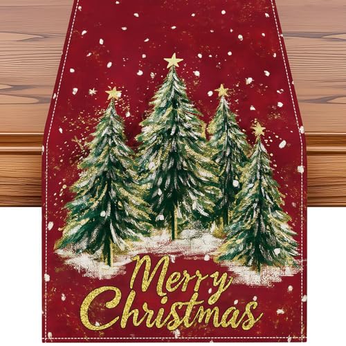 Artscope Christmas Tree Table Runner Red 13x72 Inch Holiday Home Decor