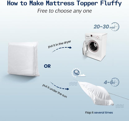 SOPAT Queen Size Mattress Topper - Extra Thick Pillow Top with Soft Down Alternative Fill | Deep Pocket Design (60x80 in, White)