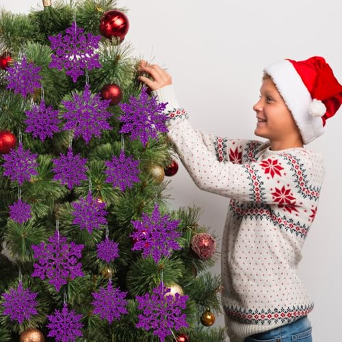 36pcs Deep Purple Snowflake Christmas Ornaments - Hanging Holiday Decor