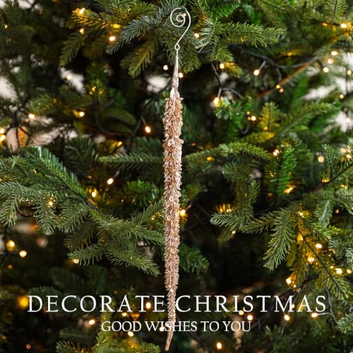 Gold Glass Glitter Icicle Ornaments Set of 6 - Christmas Tree Decor