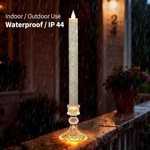 LED Flameless Taper Candles with Illuminated Crystal Silver Holder - 6 Pack