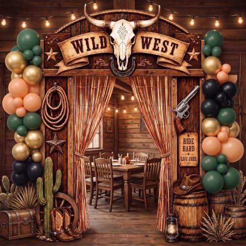 Western Cowboy Party Decorations Kit - 115 Pcs Wild West Backdrop & Balloon Arch - Variation of Western Cowboy