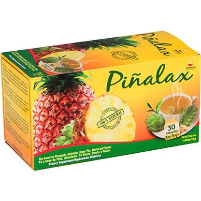 PINALAX Pineapple Piña 100% Natural Blend Detox-Tea promotes digestion | Artichoke, Green Tea, Stevia, Yacon, Senna, Horsetail, and Fennel | 30 Tea Bags