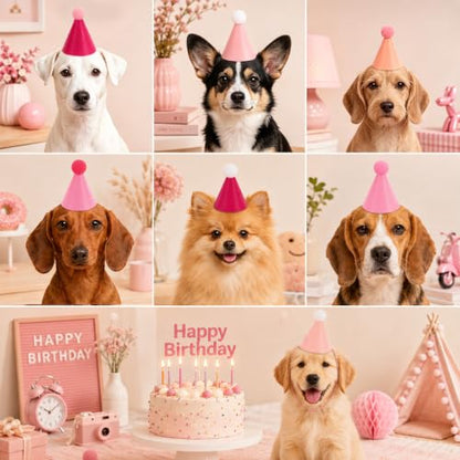 Pink Felt Party Hats for Stuffed Animals, Mini Celebration Accessories