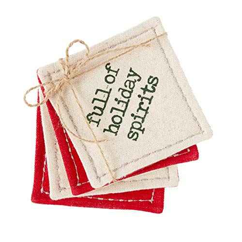 Mud Pie Holiday Spirits Coasters, Multicolor, 4"" x 4"""