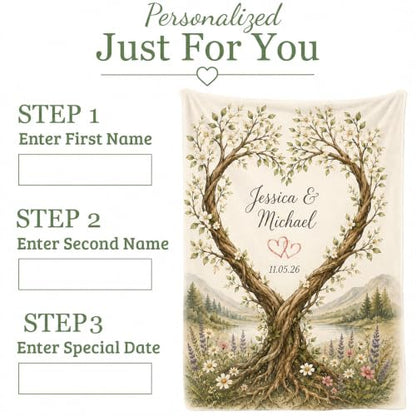 Personalized Wedding Gift Blanket for Couples Heart Tree Design - 02