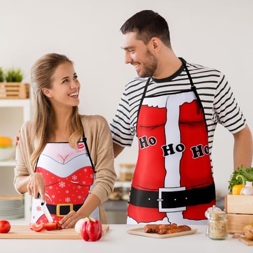 Christmas Aprons Set - 4 Reusable Holiday Kitchen Cooking Aprons for Adults