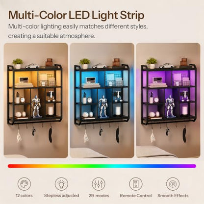 Black HOOBRO LED Floating Wall Shelf with Lights, 28.1 Inch Gaming Shelves