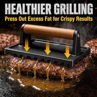 Cast Iron Burger Press Kit with Patty Maker & Steak Weight - Smashing & Grilling