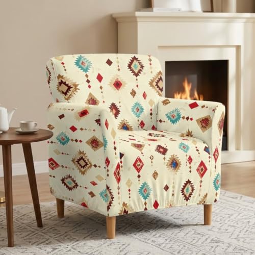 Southwest Aztec Beige Non Slip Armchair Slipcover with Elastic Bottom - Modern Sofa Chair Cover