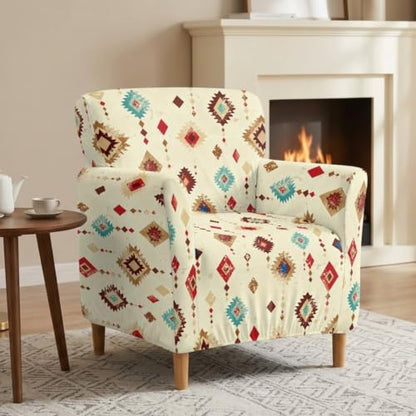 Southwest Aztec Beige Non Slip Armchair Slipcover with Elastic Bottom - Modern Sofa Chair Cover