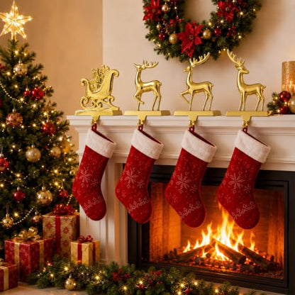 Christmas Stocking Holders for Mantle - Weighted Metal Hooks 4 Pack - G-DEER / 4