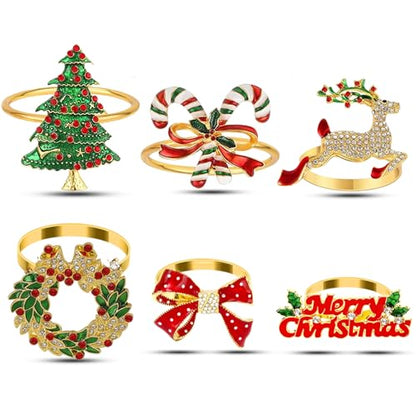Christmas Napkin Rings Set of 6 - Gold Holiday Table Decor