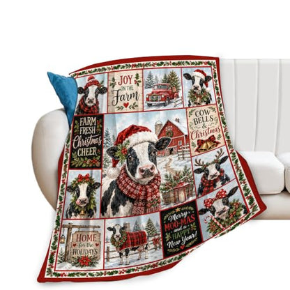 Christmas Cow Plush Fleece Throw Blanket - 50x60 Inches for Women Kids Girls