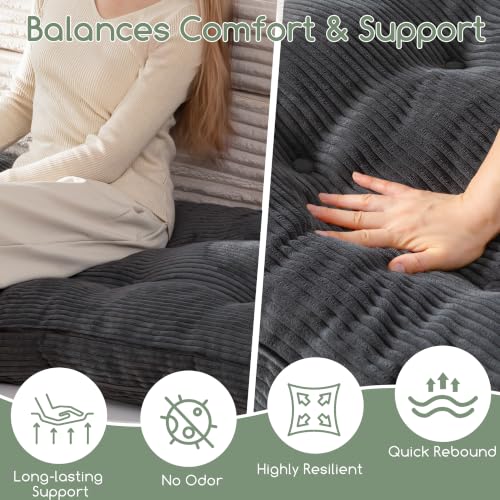 Corduroy Sofa Topper - Dark Grey Bench Cushion 71x28x6 Inches