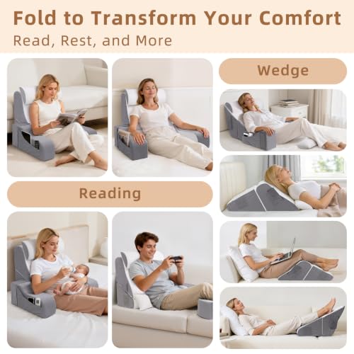 Foldable Reading Pillow for Sitting in Bed - White, 19 Inch, Adult