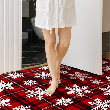 Christmas Area Rug 4x6 Buffalo Plaid Snowflake Rug for Living Room - Snowflake / 1'1" x 1'1"