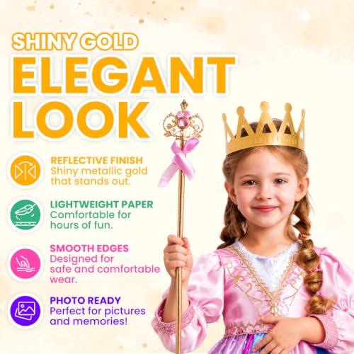 Gold Paper Crown Party Hats - 24 Pack Adjustable Royal Costumes for Kids & Adults