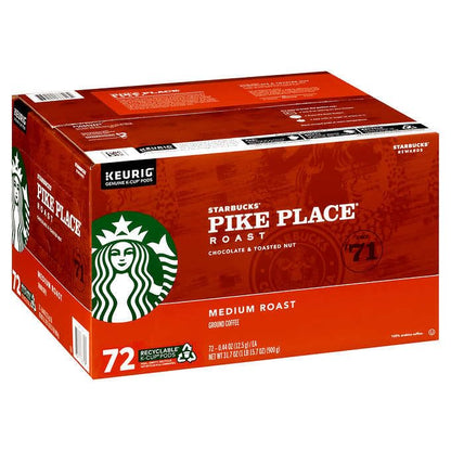 Starbucks Pike Place Medium Roast K-Cup Pods - Rich Flavor | 72 Count Pack
