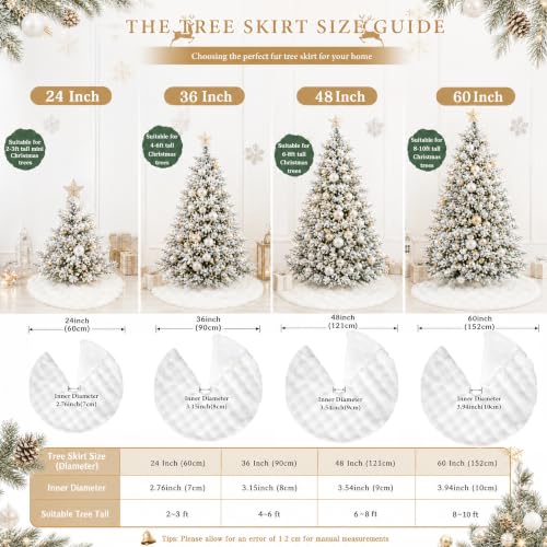 24 Inch White Christmas Tree Skirt Faux Fur Mini Snowflake Pattern - Cream White