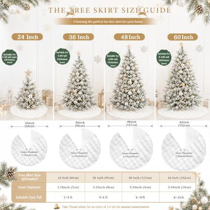 24 Inch White Christmas Tree Skirt Faux Fur Mini Snowflake Pattern - Cream White