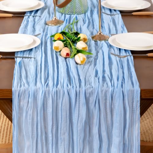 Light Blue Cheesecloth Table Runner Boho Fall Gauze 8 Pack - 17x108 Inches