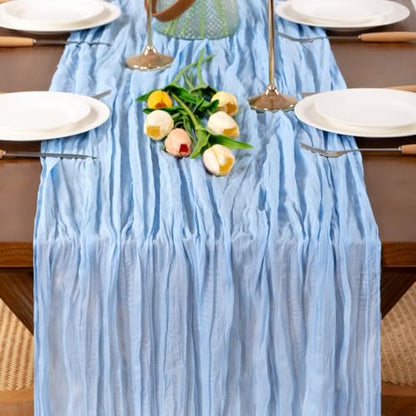 Light Blue Cheesecloth Table Runner Boho Fall Gauze 8 Pack - 17x108 Inches