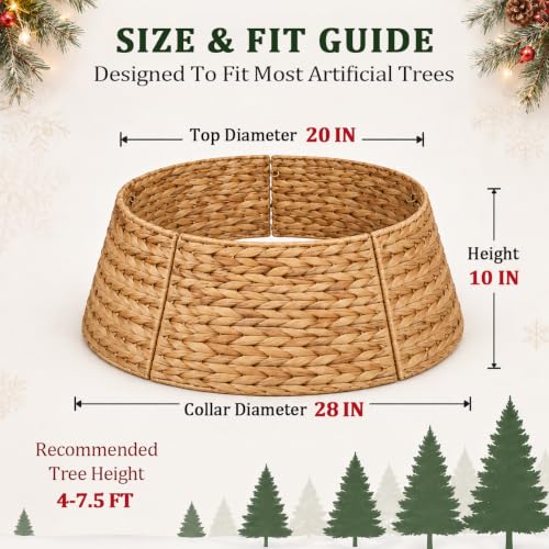 28 Inch Woven Rattan Christmas Tree Collar - Tree Skirt for Artificial Trees
