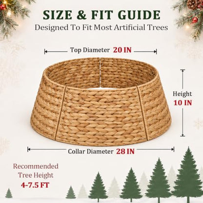 28 Inch Woven Rattan Christmas Tree Collar - Tree Skirt for Artificial Trees