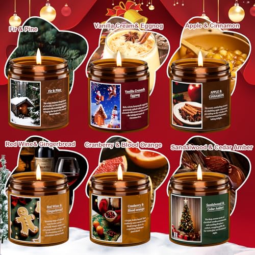 Christmas Candle Set - 6 Pack Scented Soy Candles with Glass Jar - Aromatherapy Gifts for Home, Birthday, Holiday, Variation of Glass6