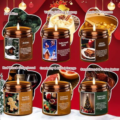 Christmas Candle Set - 6 Pack Scented Soy Candles with Glass Jar - Aromatherapy Gifts for Home, Birthday, Holiday, Variation of Glass6
