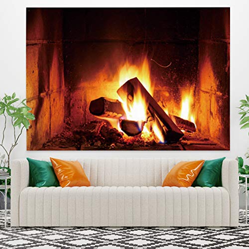 Fireplace Tapestry Wall Hanging Christmas Wood Fire Brick Decor 39.4x27.6 Inches