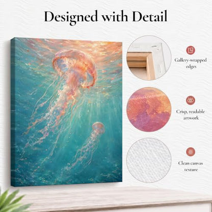 Pink Coastal Wall Art - Underwater Pink Jellyfish Canvas, 24x30 Inches