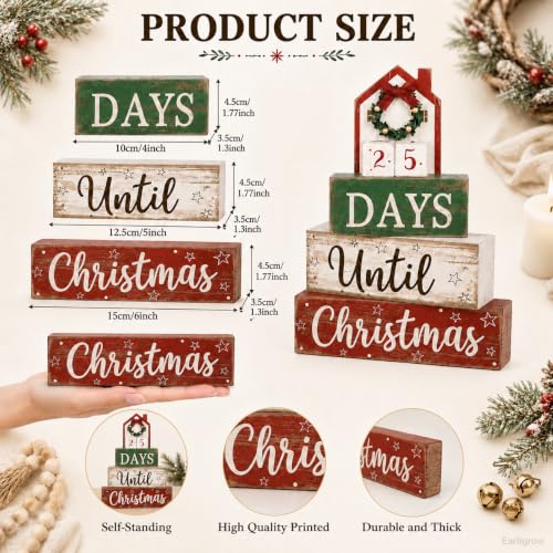 House Christmas Countdown Decorations Indoor - Wooden Festive Calendar with Mini House - Earligrow