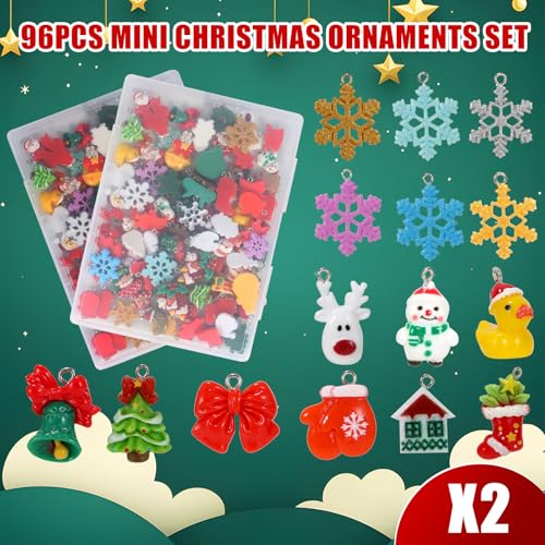 96 Pcs Mini Christmas Ornaments Set - Resin Tiny Tree Decorations & Figurines